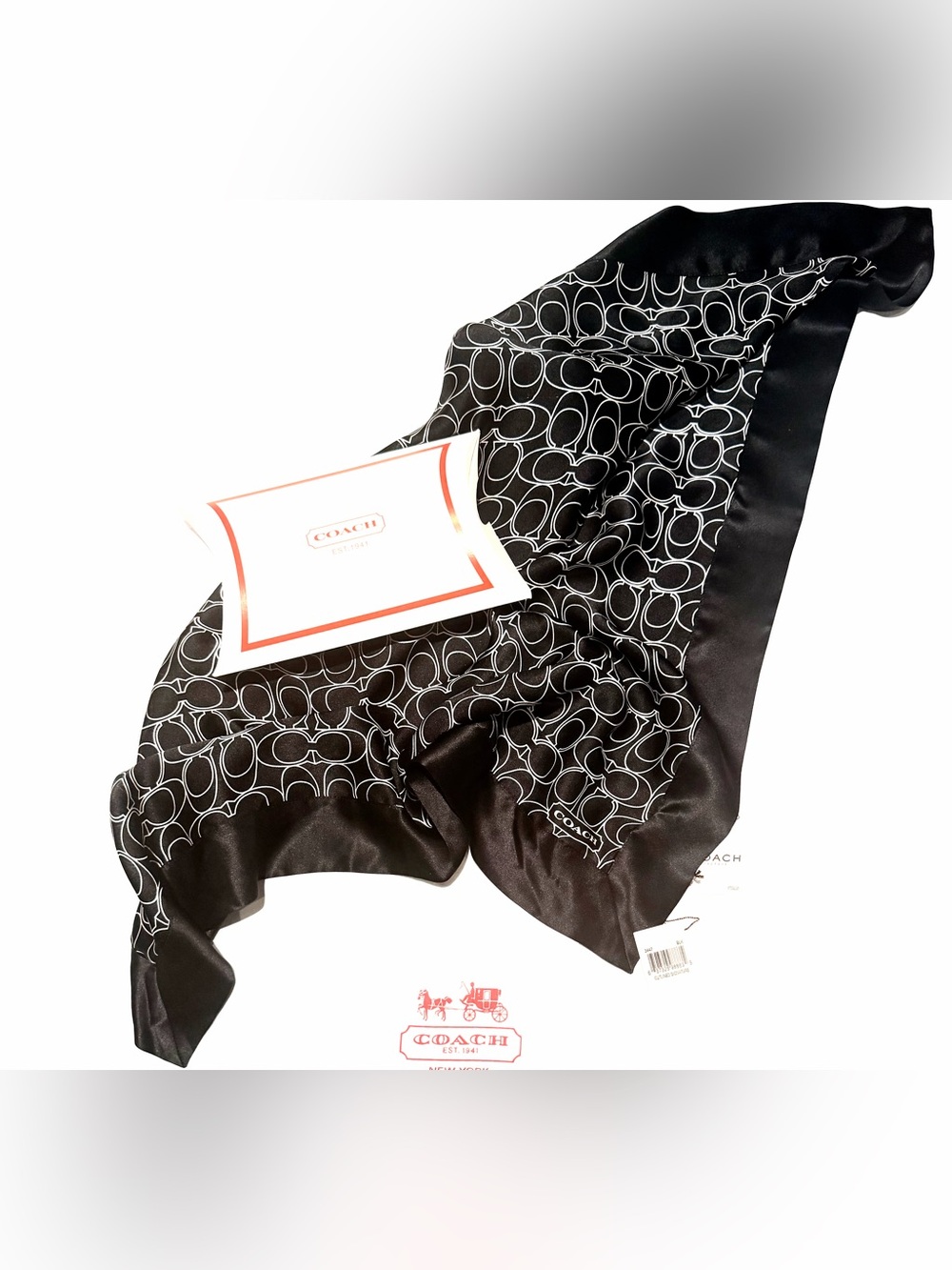 Vintage Y2K Coach Outlined Signature Silk Square Scarf w/Original Box NWT